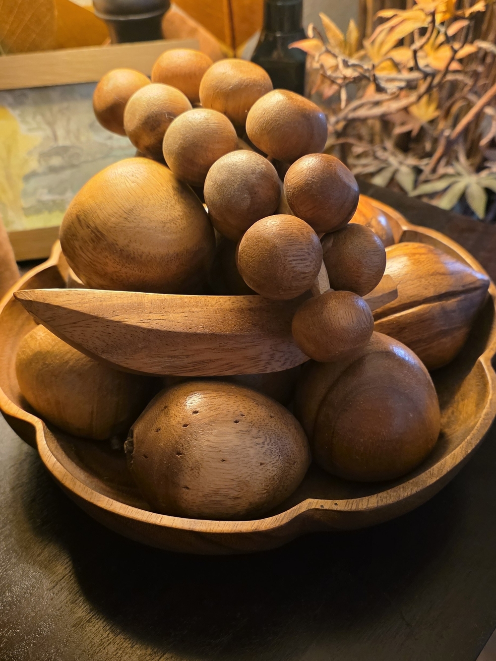 Decorative Wooden Fruit Bowl Set - Natural Brown